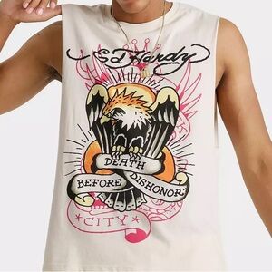 NWT Ed Hardy Size Small Men’s Ivory Eagle Graphic Sleeveless Tee / Tank Top